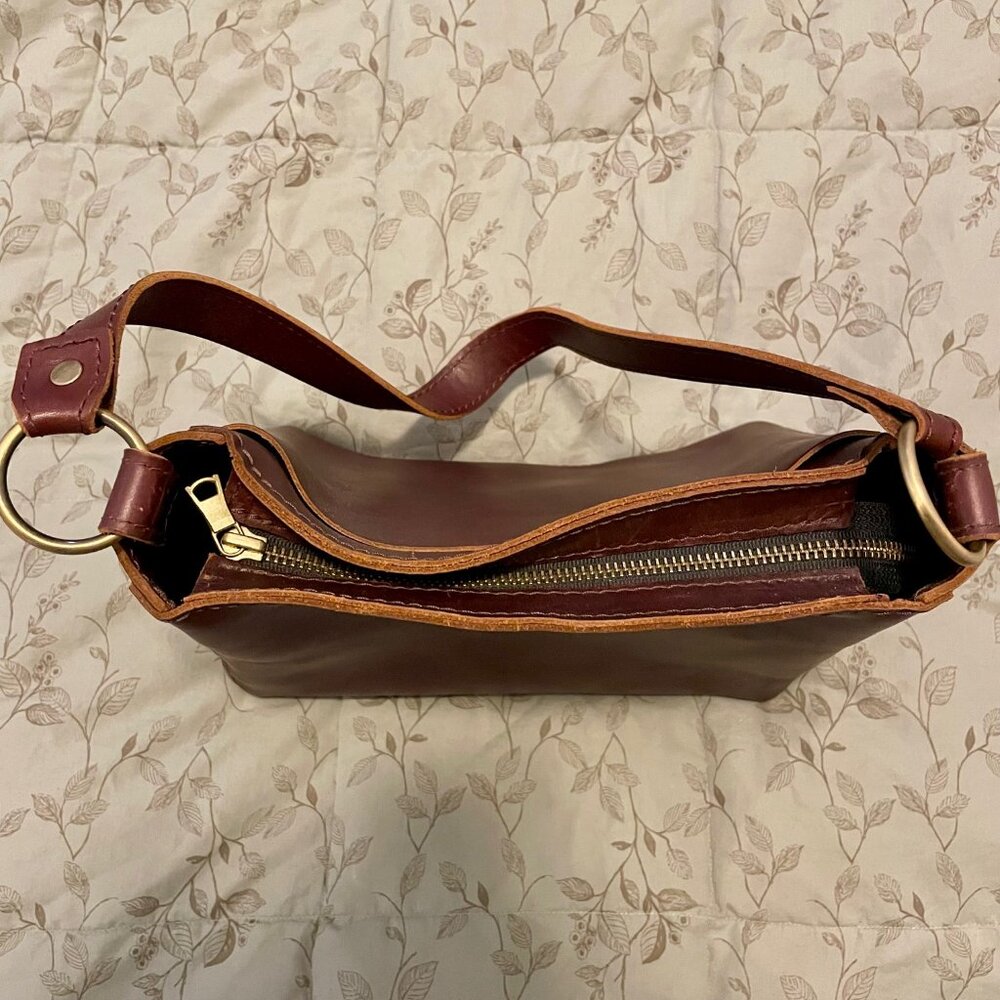 Portland Leather Triangle Shoulder Bag in Cognac Color - Picture 6 of 7